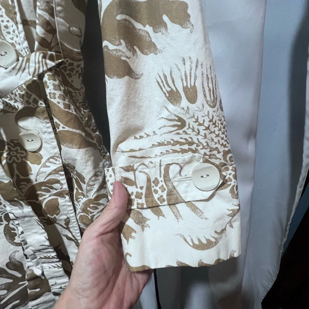 CAbi Floral Belted Trench Jacket Medium Cream Brown Double Breasted Trench Coat - Picture 4 of 7